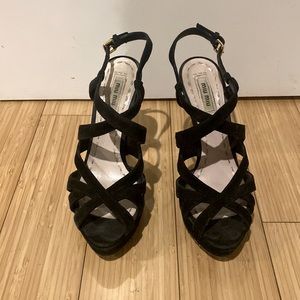 Miu Miu Womens Sandal Stiletto Heels Black Beige Ankle Strap Buckle 36.5